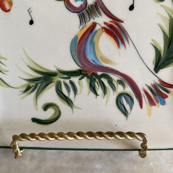 GAIL PITTMAN CHRISTMAS TRIMMINGS SQUARE SALAD PLATE - Four Calling Birds - Picture 6 of 8